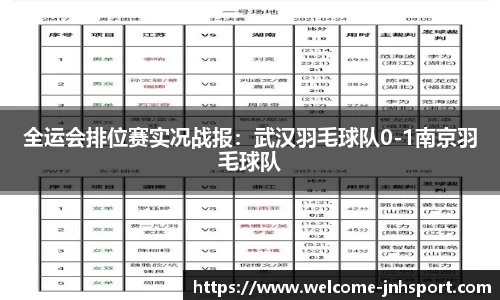 全运会排位赛实况战报：武汉羽毛球队0-1南京羽毛球队